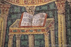 Central Altar with Open Gospel Book with Two Chairs on Either Side, Orthodox Baptistery, Ravenna, Detail